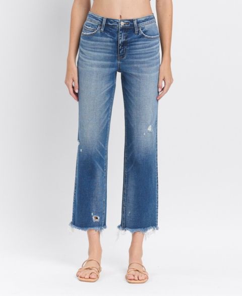 Женские джинсы Flying Monkey High Rise Frayed Hem Crop Straight, цвет: Синий