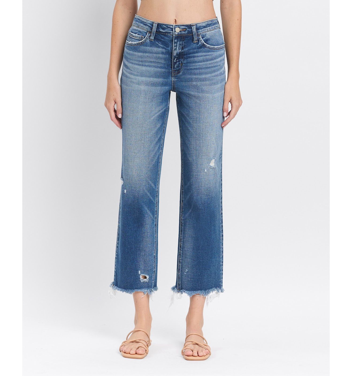 Women's High Rise Frayed Hem Crop Straight Jeans
