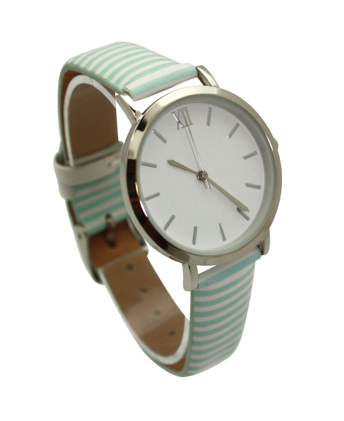 Olivia Pratt Mint Stripped Pastel Colors Faux Leather Women Watch