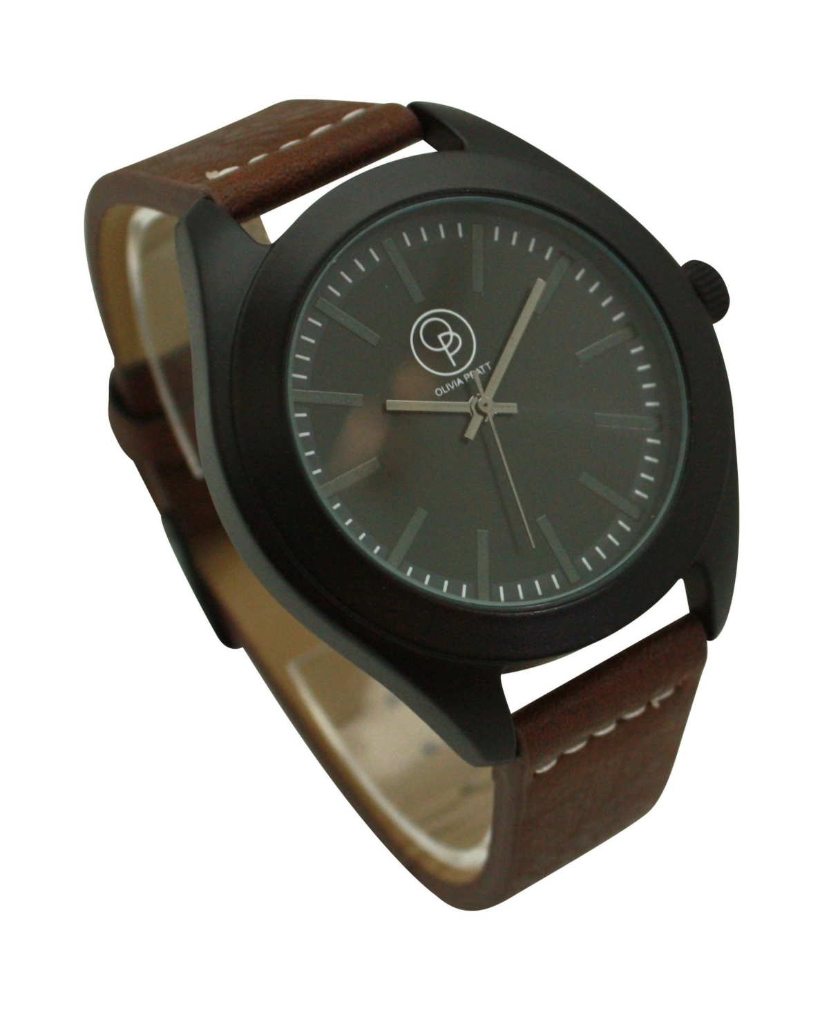 Olivia Pratt Dark Brown Black Minimalist Faux Leather Band Men Watch