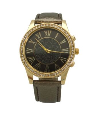 Pewter Glitter and Gold Detail Leather Strap Watch