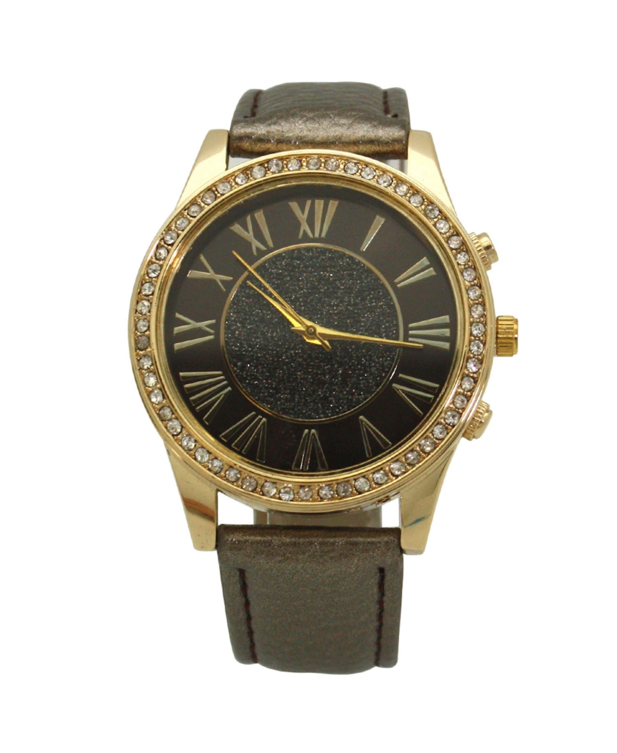 Olivia Pratt Pewter Glitter and Gold Detail Leather Strap Watch