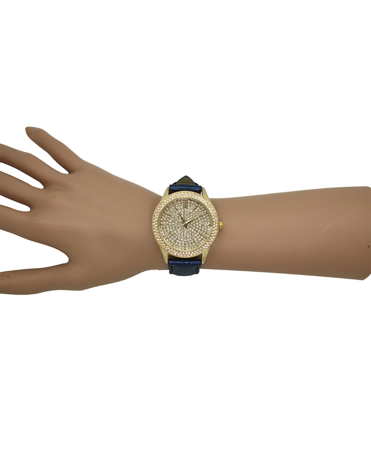 Olivia Pratt Blue Rhinestione Big Face Detail Leather Strap Watch