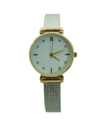 Two Tone Olivia Pratt Every Day Textured and Rhinestone Metal Bangle Watch