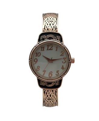 Elegant Metallic and Detailed Round Face Bangle Women Watch, Rose Gold