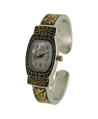 Two Tone Delicate Textured Bangle Women Watch