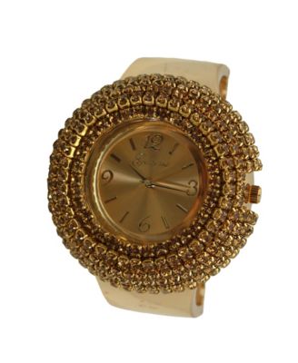 Gold Sparkle Rhinestones Chunky Bangle Women Watch