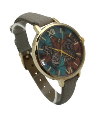Gray Faux Leather Butterflies Dial Women Watch