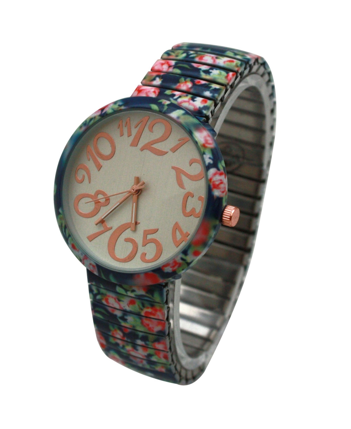 Olivia Pratt Navy Floral Stretch Bold Numbers Women Watch