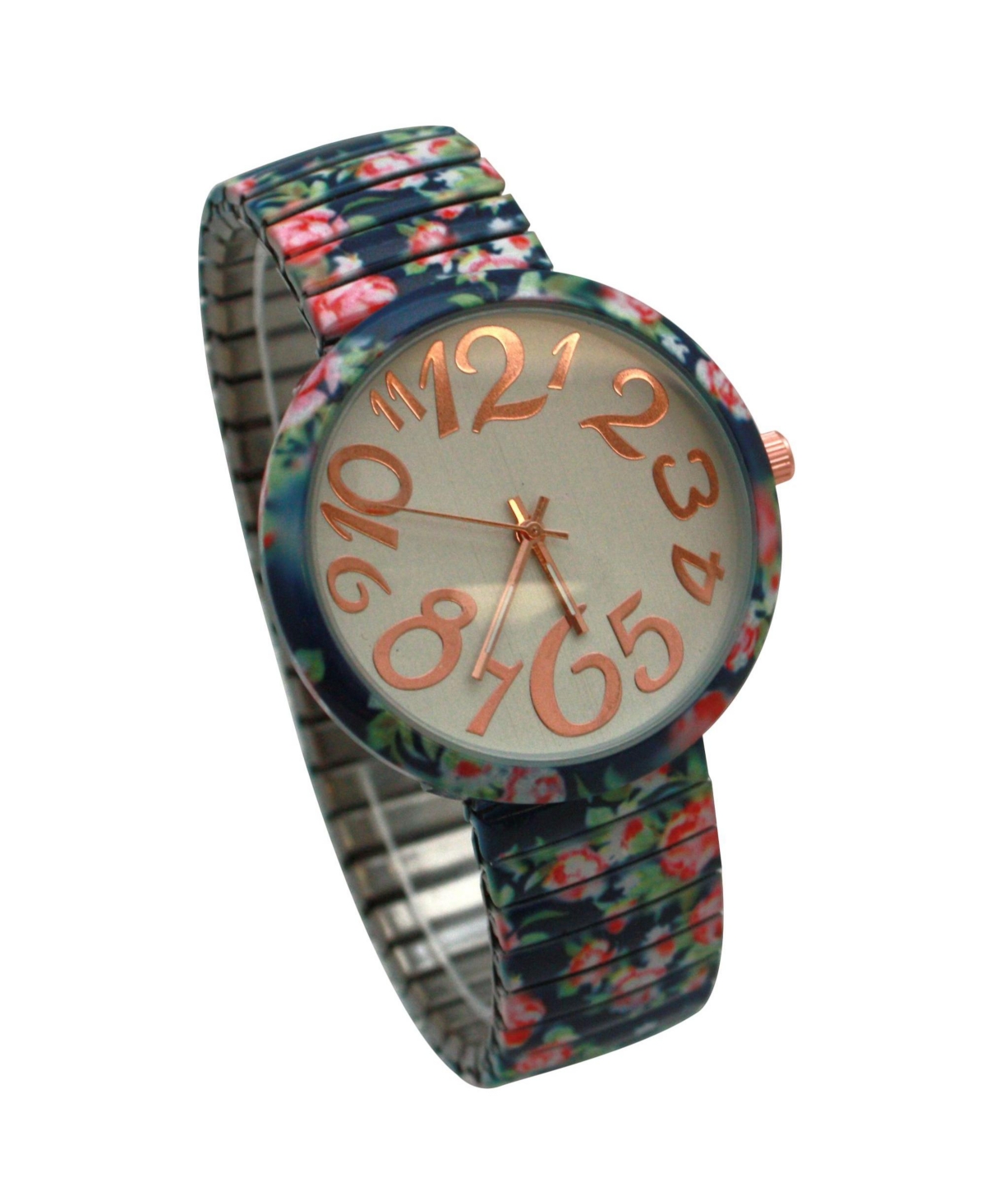 Olivia Pratt Navy Floral Stretch Bold Numbers Women Watch