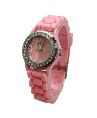 Light Pink Every Day Thin Band Silicone and Rhinestones Colorful Women Watch