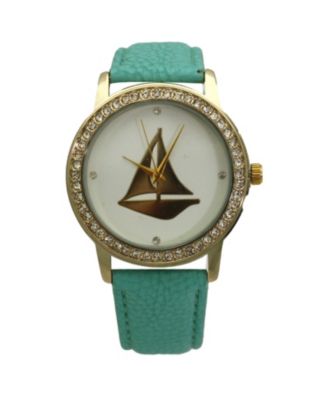 Mint Classic Style Sailboat Leather Strap Watch