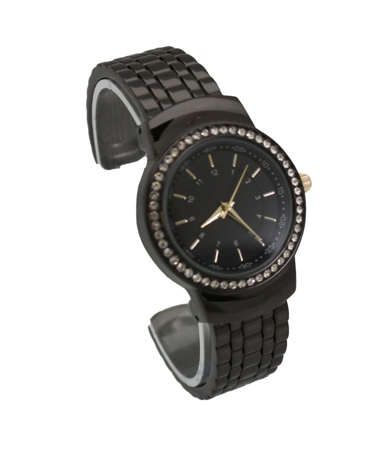 Olivia Pratt Gunmetal Textured And Rhinestone Detal Bangle Watch