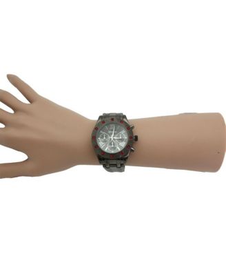 Gunmetal Women's Red Rhinestone Detail Boyfriend Metal Watch