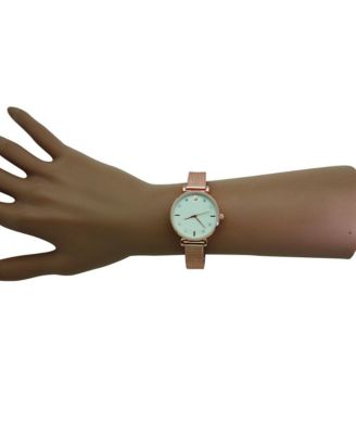 Rose Gold Every Day Textured and Rhinestone Metal Bangle Watch