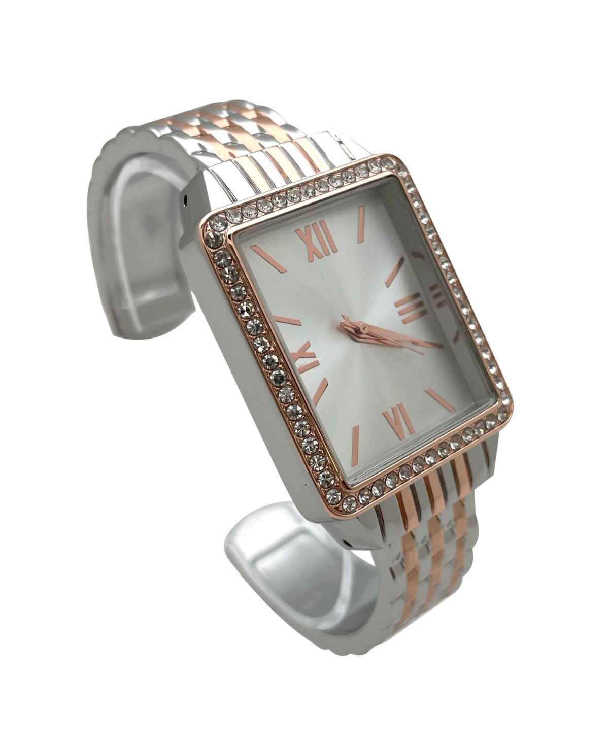 Olivia Pratt Two Tone Square Face with Rhinestones Bangle Women Watch