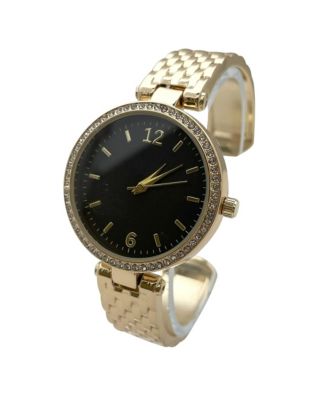 Gold Round Face with Rhinestones Bangle Women Watch