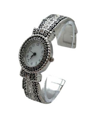 Silver New Elegant Textured Bangle Women Watch