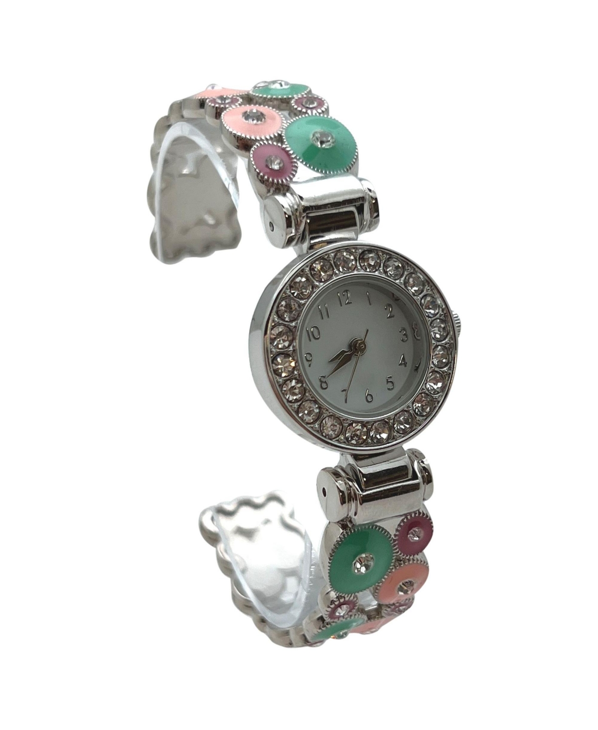 Olivia Pratt Pastels Silver Colorful Round Shapes Band Bangle Women Watch