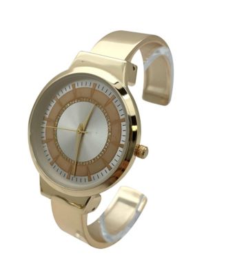 Metallic Colors Round Face Bangle Women Watch, Gold