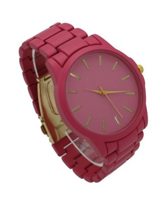 Hot Pink Solid Color Large Face Women Watch