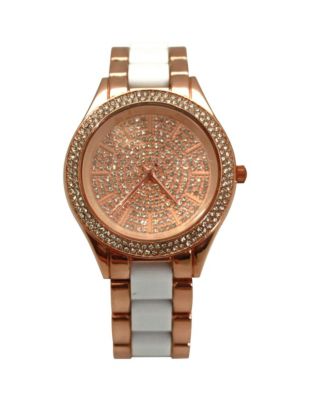 White Rose Gold Rhinestones Dial Women Watch