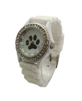 White Every Day Silicone Paw and Rhinestones Colorful Women Watch