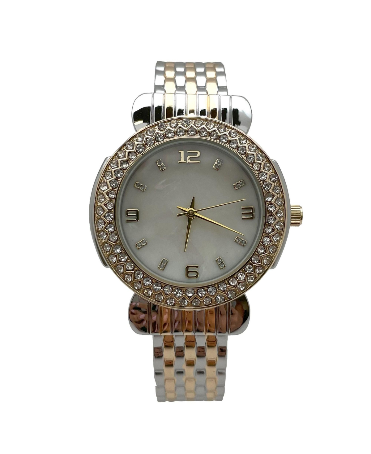 Olivia Pratt Two Tone Round Face Rhinestone Bezel Bangle Women Watch