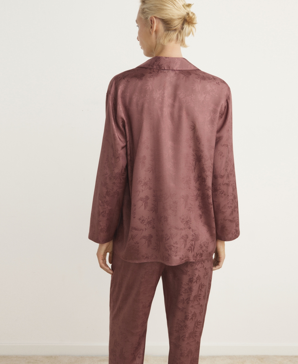Mango Jacquard Satin Button-up Shirt In Brown