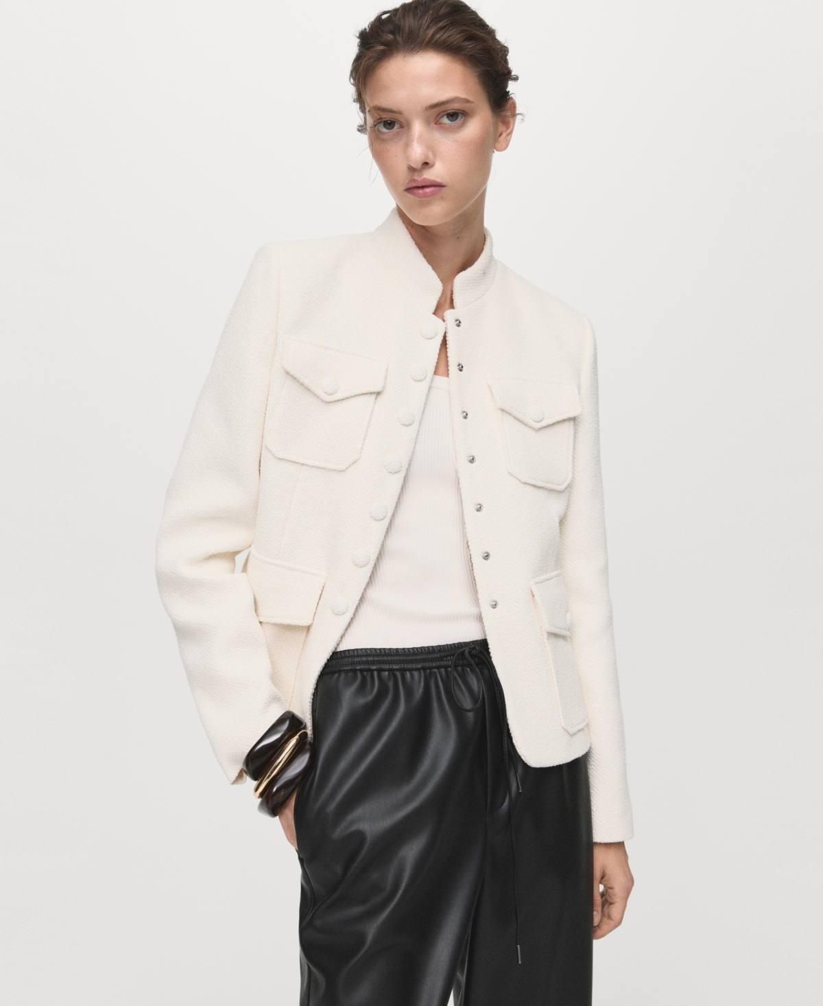 Mango Faux Leather Drawstring Pants In Black