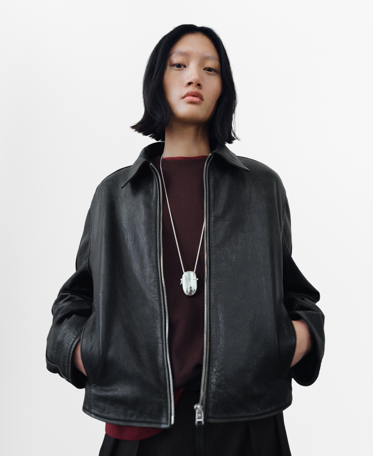 Mango Leather Bomber Jacket In Animal Print