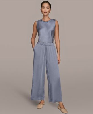 Women's Pull-On Satin Mid Rise Wide Leg Pants