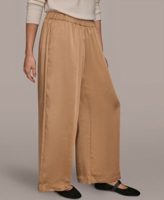 Women's Pull-On Satin Mid Rise Wide Leg Pants