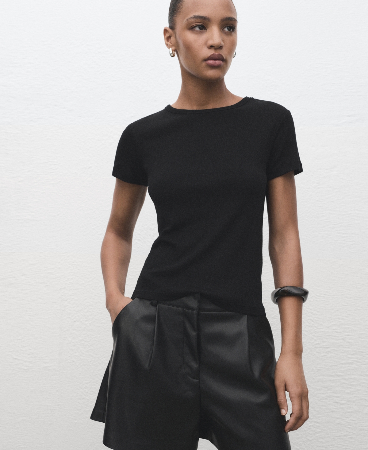 Mango Women's Skin-Effect Pleated Shorts