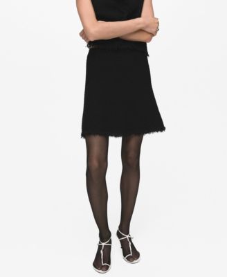 MANGO - Women's Frayed Hem Tweed Skirt