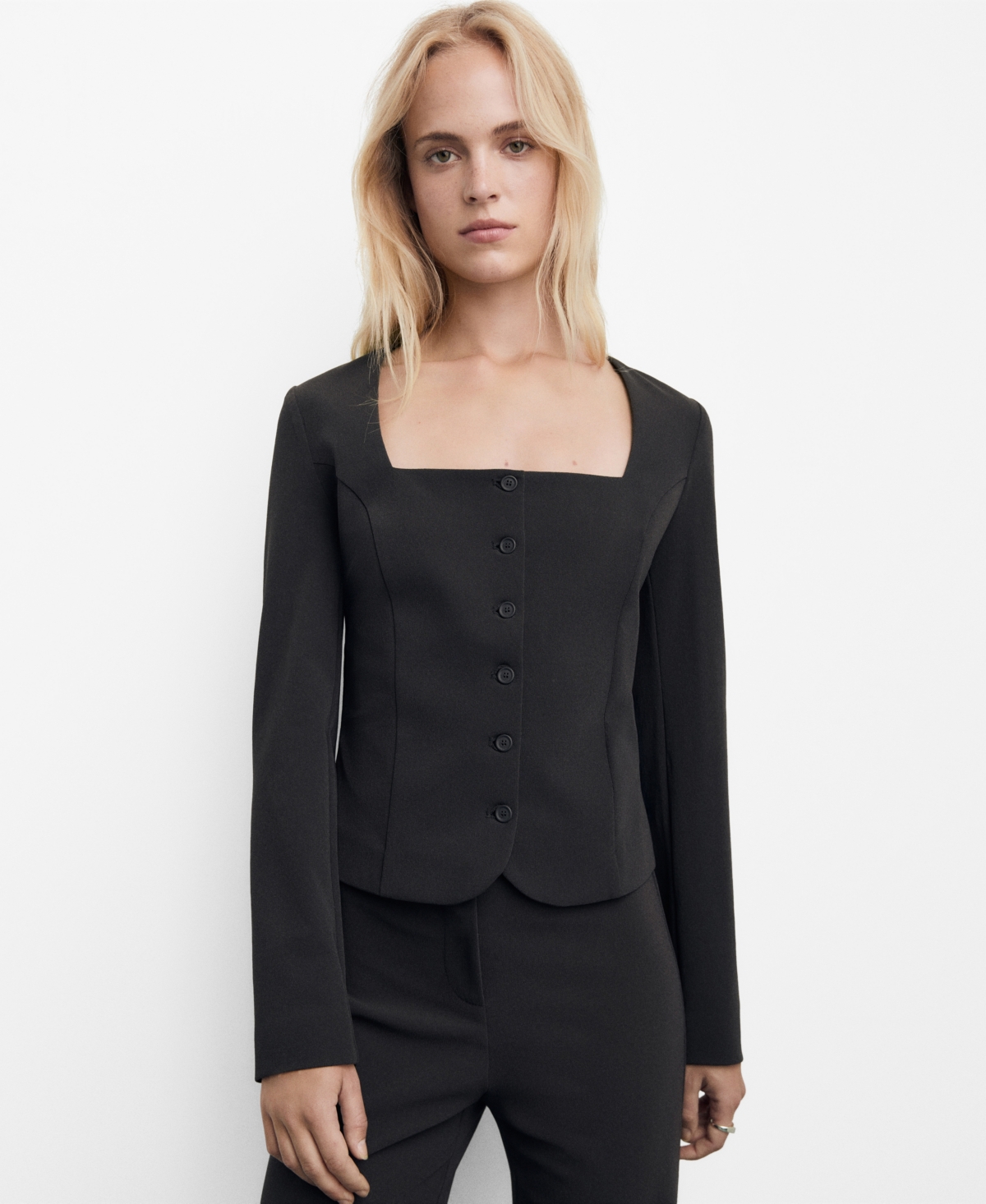 Mango Women's Tailored Cropped Blazer In Black