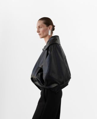 Women's Leather Notched Lapel Collar Jacket