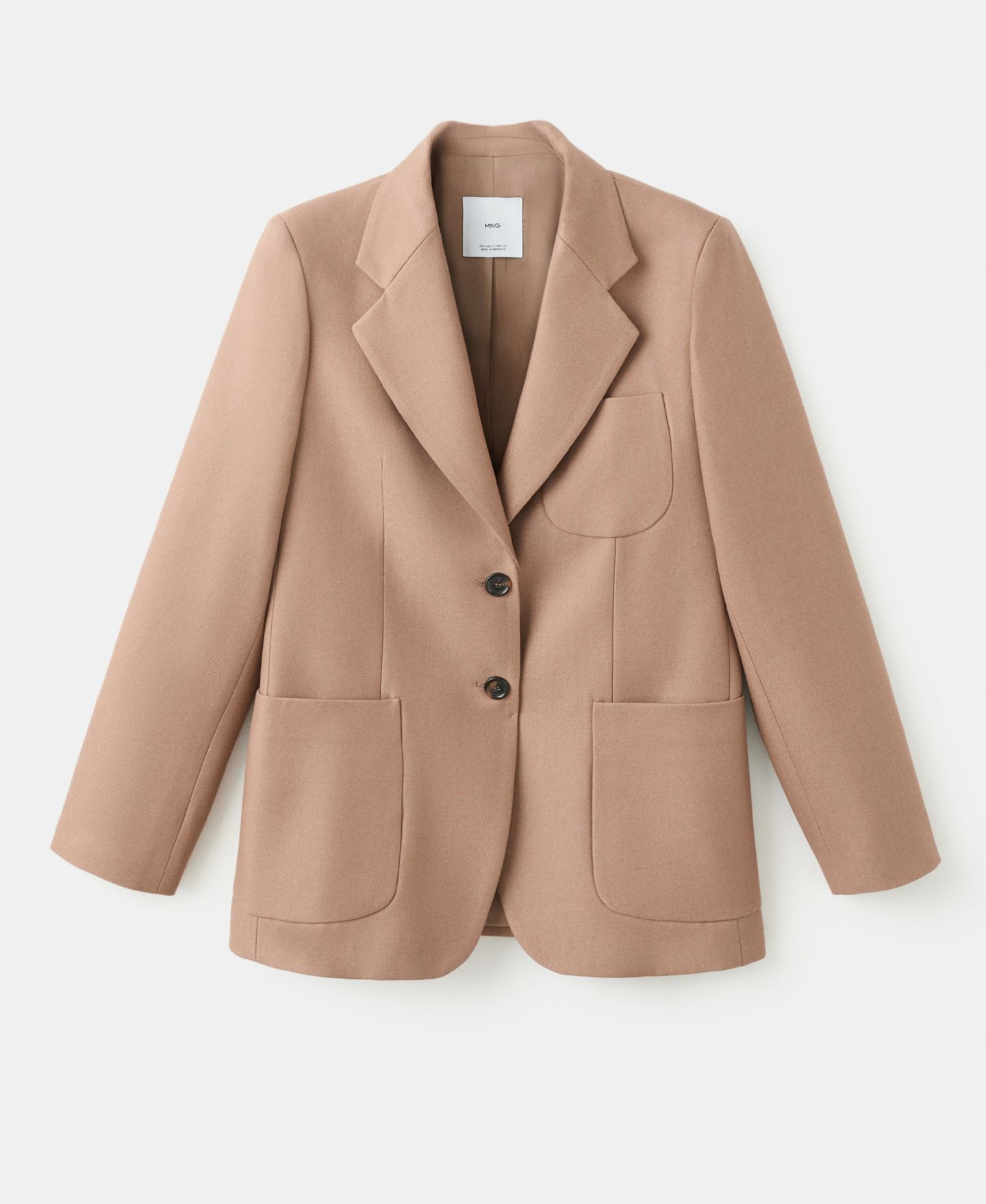 Женский пиджак MANGO Pockets Wool Blend Suit Blazer, цвет: Средний коричневый — фото 1