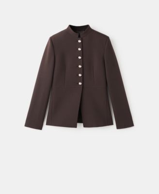 Women's Jewel-Button Strip Collar Jacket