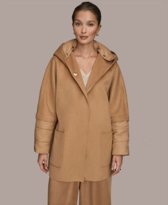Women's Double Face Wool Cape Coat with Detachable Hood