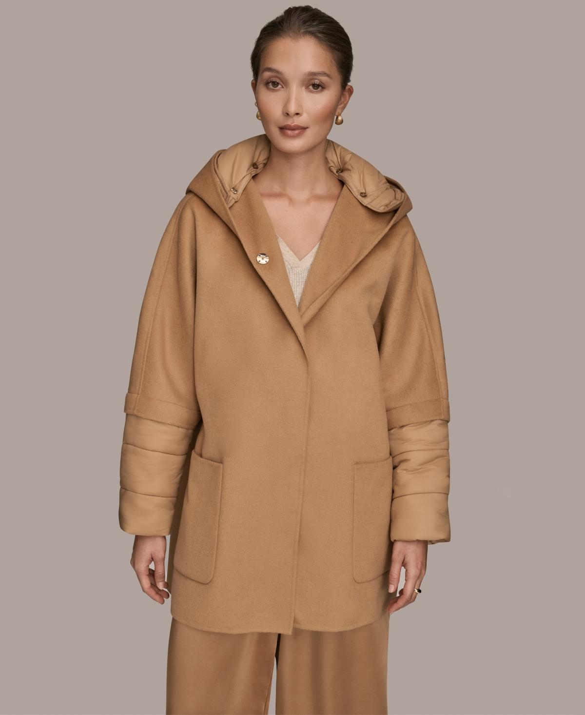 Donna Karan Weekend Women's Puffer Sleeve Cape Coat In Brown