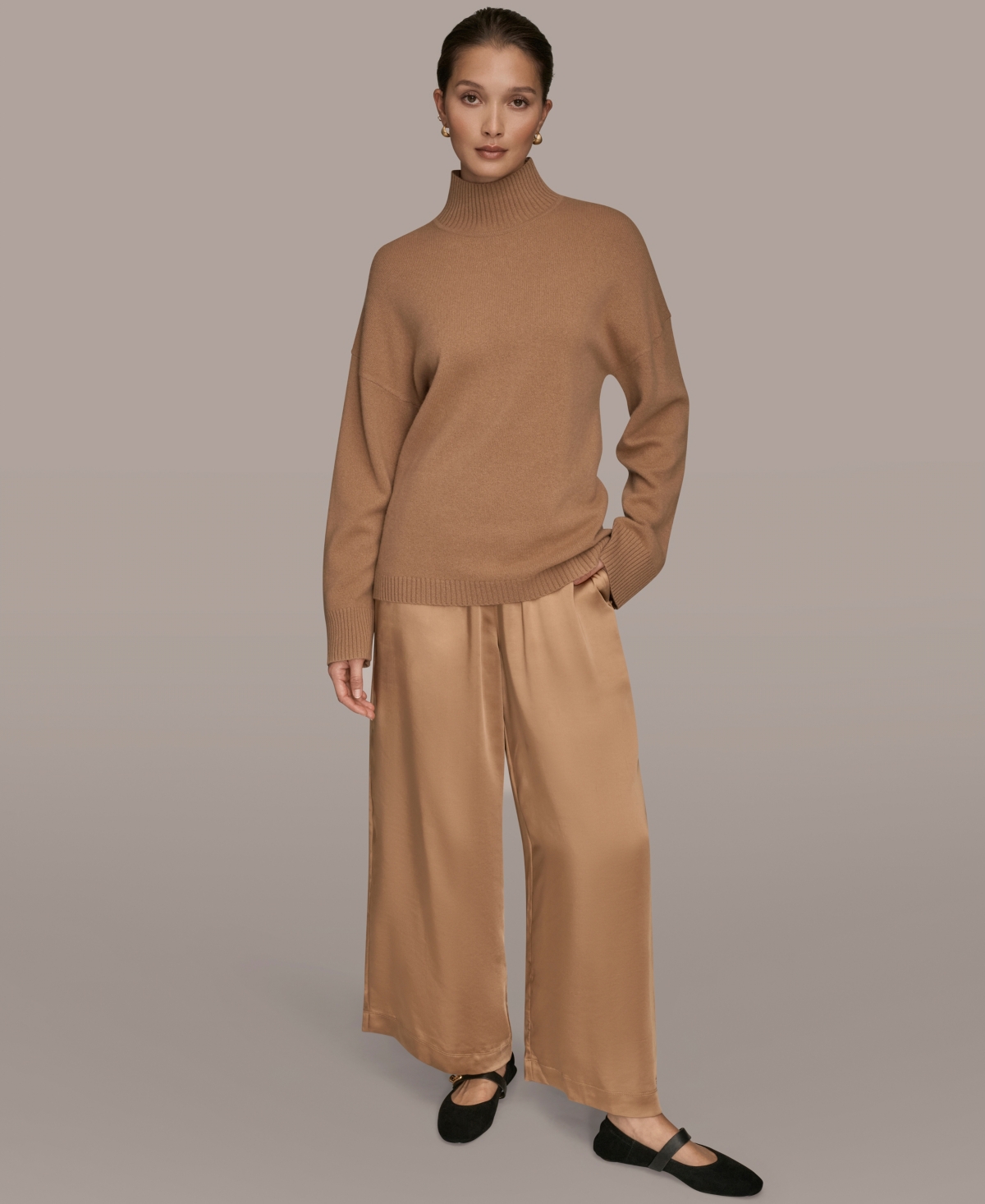Donna Karan Weekend Women's Mock Neck Sweater In Brown