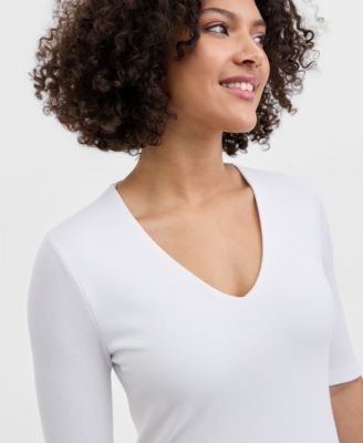 Women's V-Neck Elbow-Sleeve Knit Top