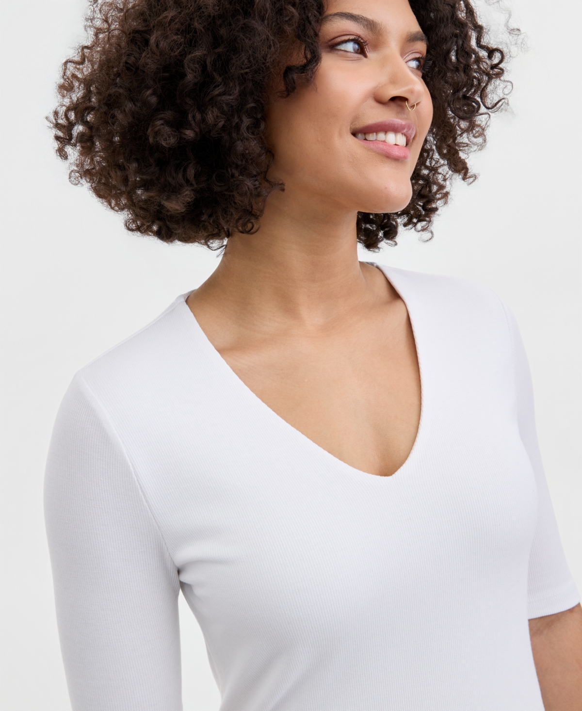 Liverpool Los Angeles Women's V-Neck Elbow-Sleeve Knit Top