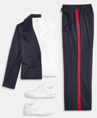 Los Angeles Cropped Trench Jacket, Built-In Bra Top & Pleated Trousers