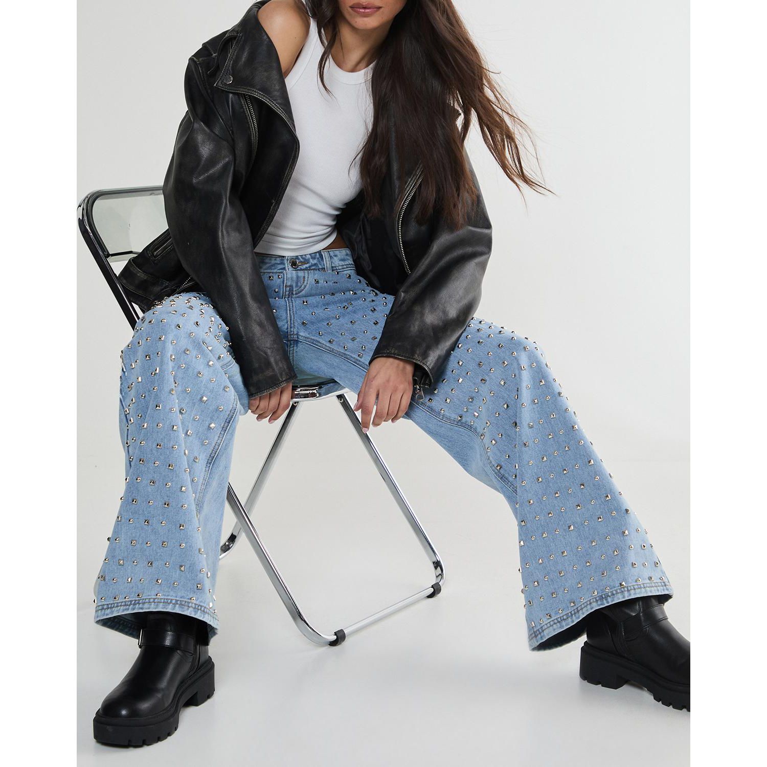 Women's Studded Straight Leg Denim Jeans