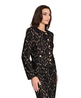 Women&#39;s Collarless Bonded Lace Jacket