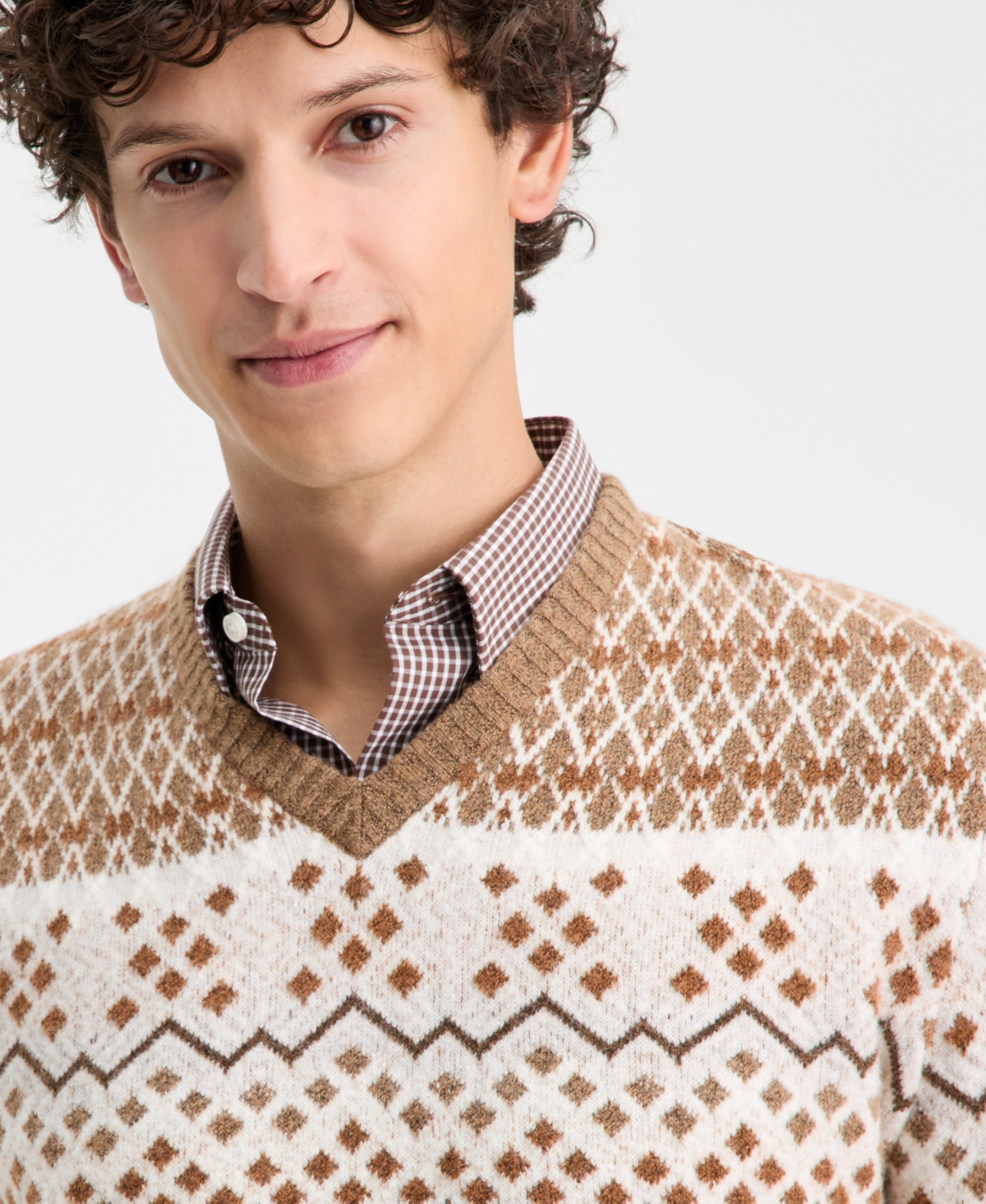 Club Room Men's Northern Geo Fair Isle V-Neck Sweater, Macy's Exclusive