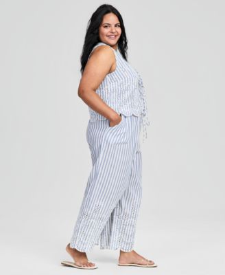 Trendy Plus Cotton Scalloped-Hem Drawstring Pants