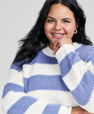 Trendy Plus Striped Crewneck Sweater, Macy's Exclusive